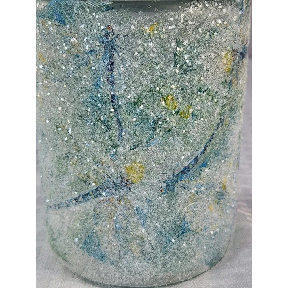 Canister Storage Jar w/ Stainless Steel Lid Handmade, Dipped Glass Blue Green